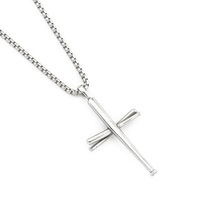 Baseball bat cross hip hop necklace Jewelry dealsniper-net Silver