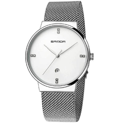 Men's watch mesh belt waterproof quartz watch Men DealSniper.net Silver white