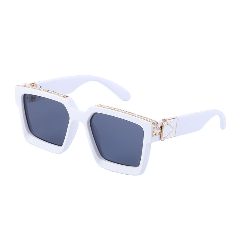Diamond-Encrusted Large Square Frame Sunglasses For Women Women Gym From House C8