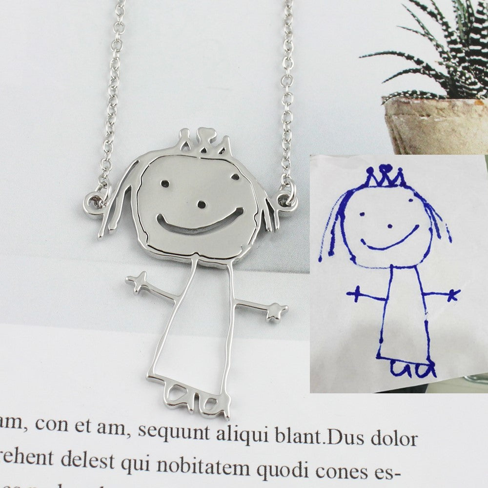 Custom Kids Drawing Painting Necklace Stainless Steel Jewelry dealsniper-net Silver Necklace