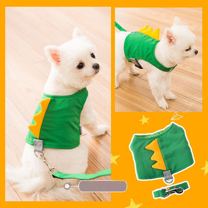 Cute Pet Dog Harness Leash Set Pets Gym From House Green dinosaur M