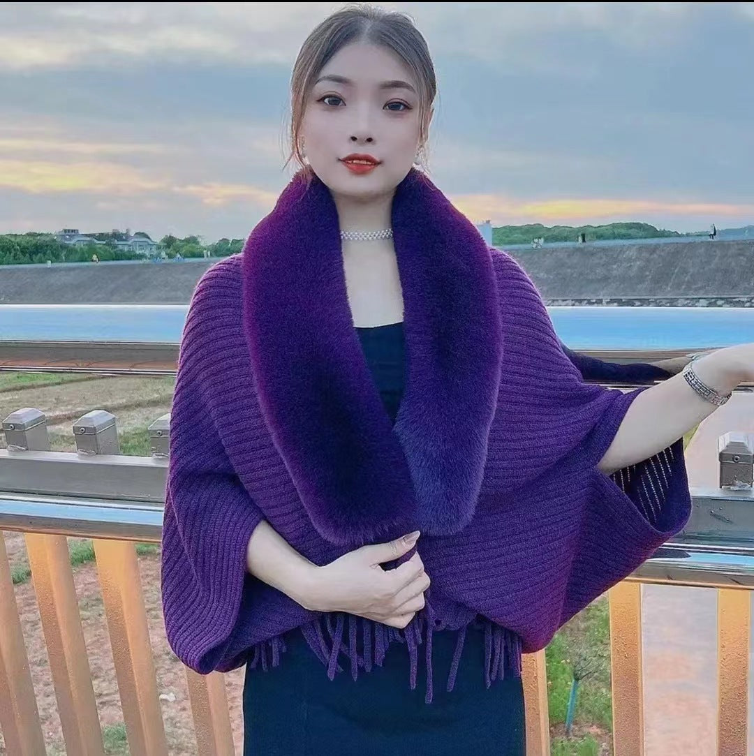 Ladies Loose Thickened Knitted Wool Shawl Women dealsniper-net Purple