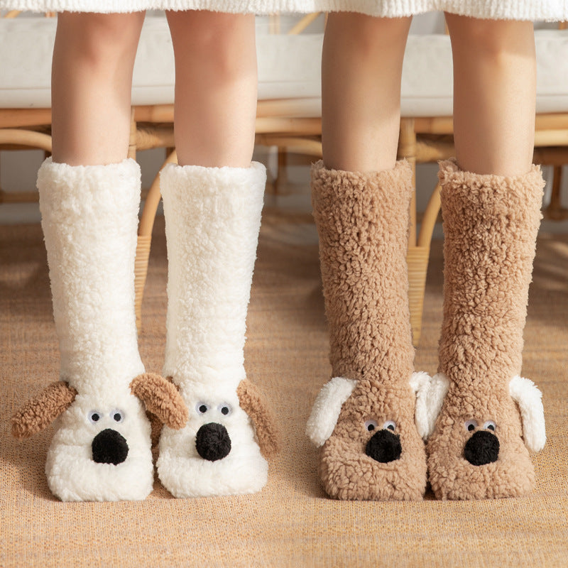 Cute Cartoon Dog Floor Socks Winter Warm Non-slip Women BeardAir.com