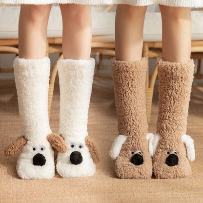 Cute Cartoon Dog Floor Socks Winter Warm Non-slip Women BeardAir.com