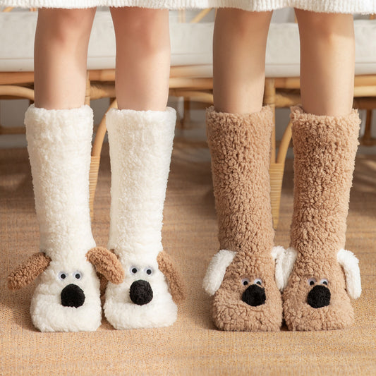 Cute Cartoon Dog Floor Socks Winter Warm Non-slip Women BeardAir.com