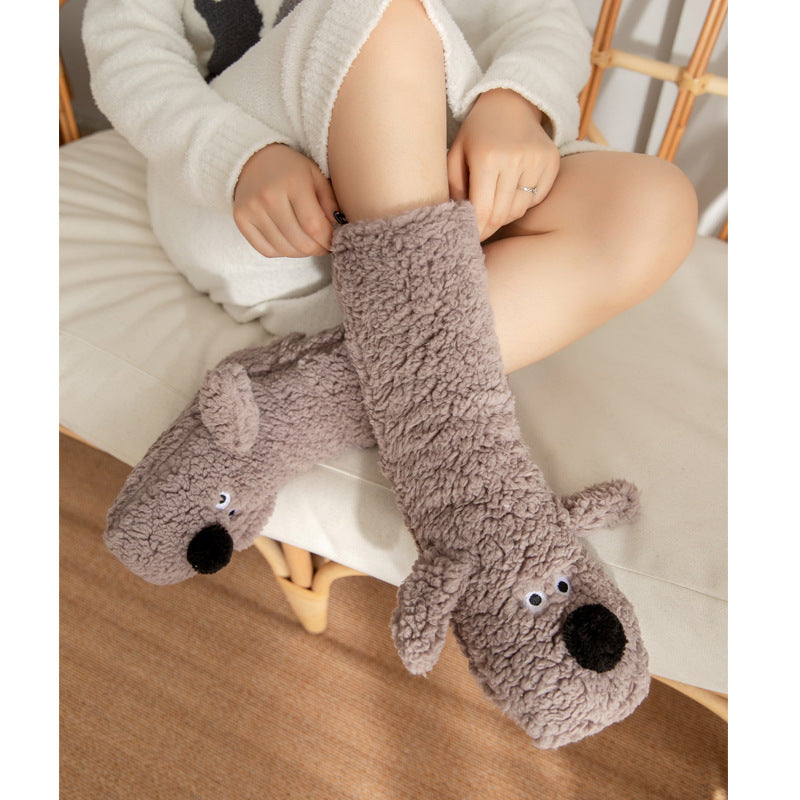 Cute Cartoon Dog Floor Socks Winter Warm Non-slip Women BeardAir.com
