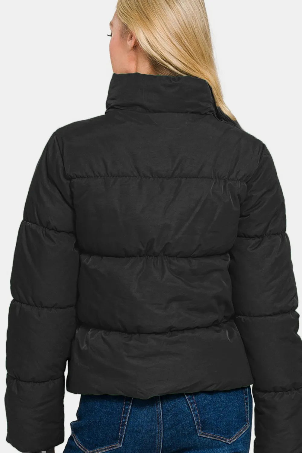 Zenana Zip Up Turtleneck Puffer Jacket With Pockets Women dealsniper-net