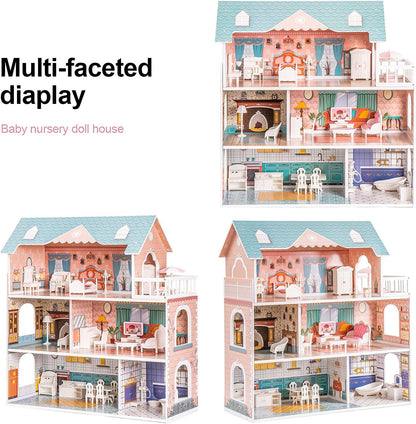 Robud Wooden Dollhouse For Kids Girls Toy