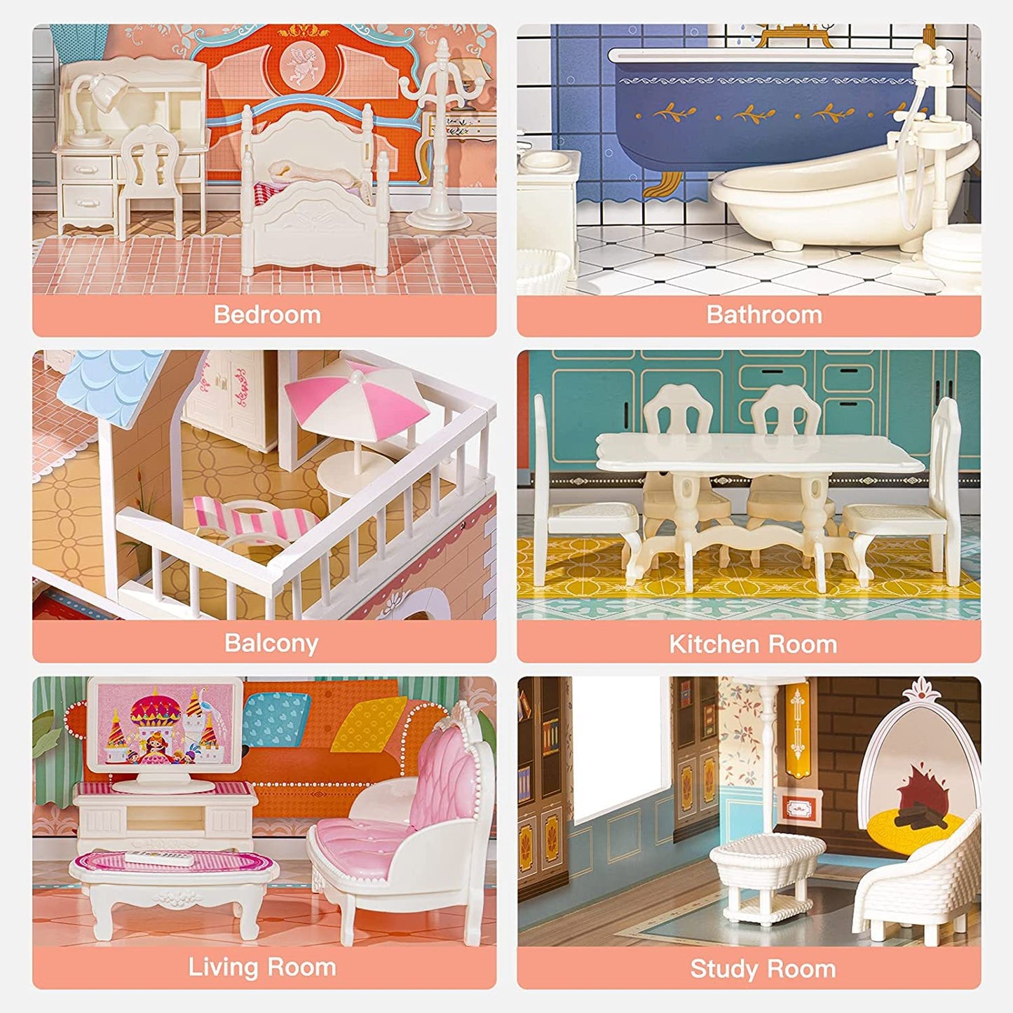 Robud Wooden Dollhouse For Kids Girls Toy