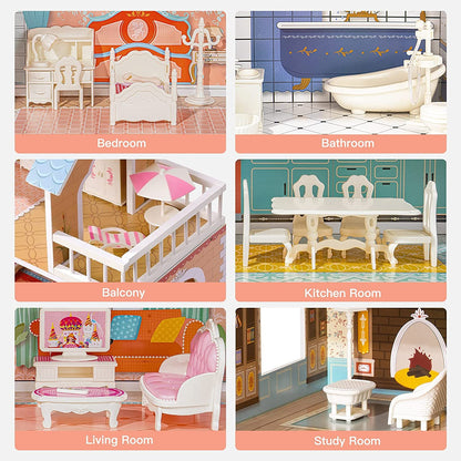 Robud Wooden Dollhouse For Kids Girls Toy