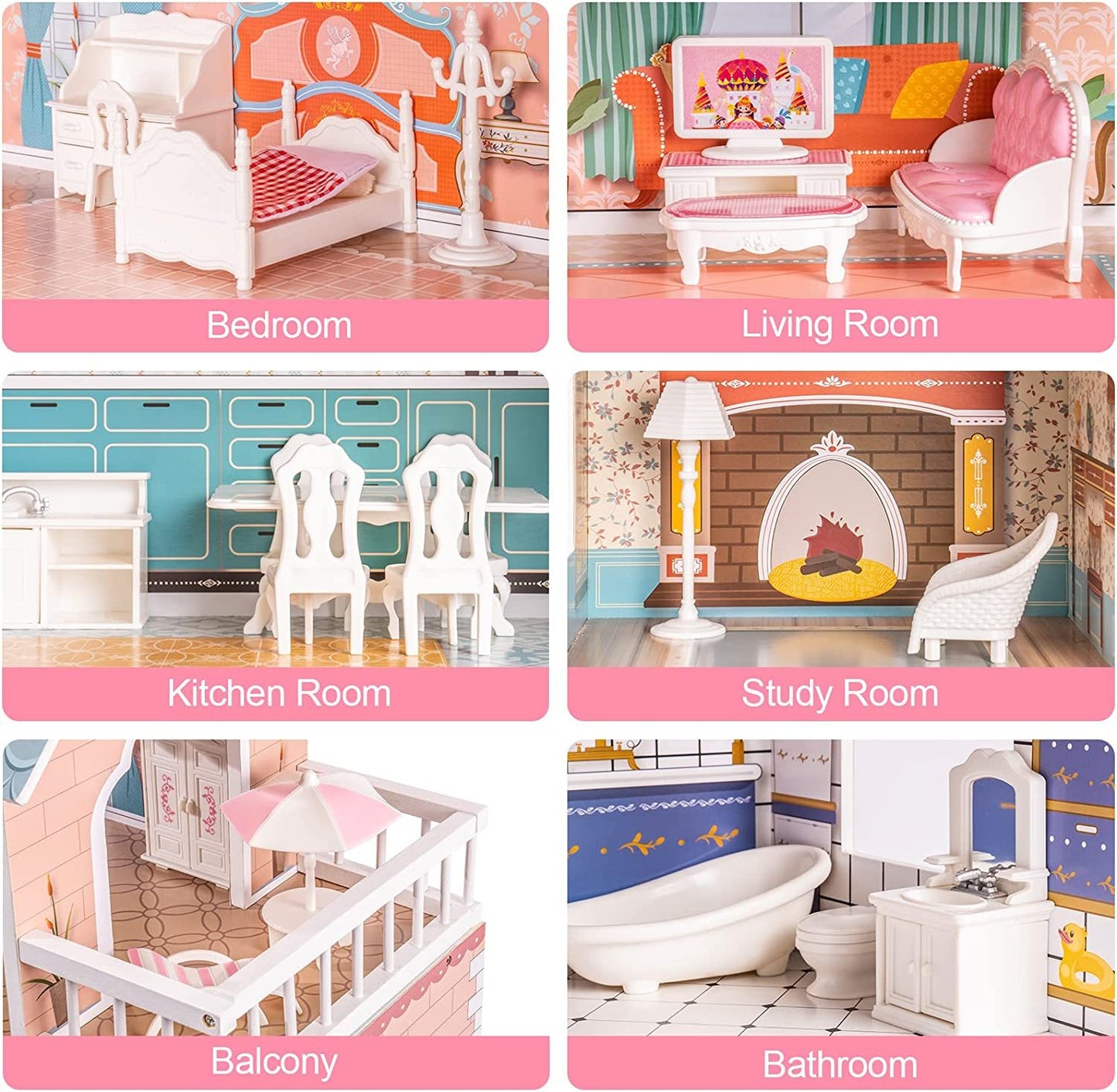 Robud Wooden Dollhouse For Kids Girls Toy