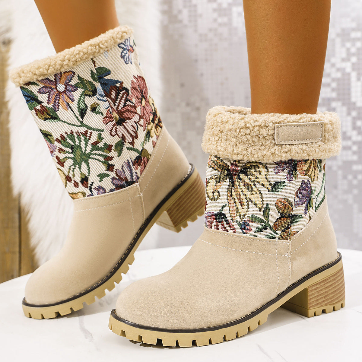 Flowers Embroidered Snow Boots Ethnic Style Platform