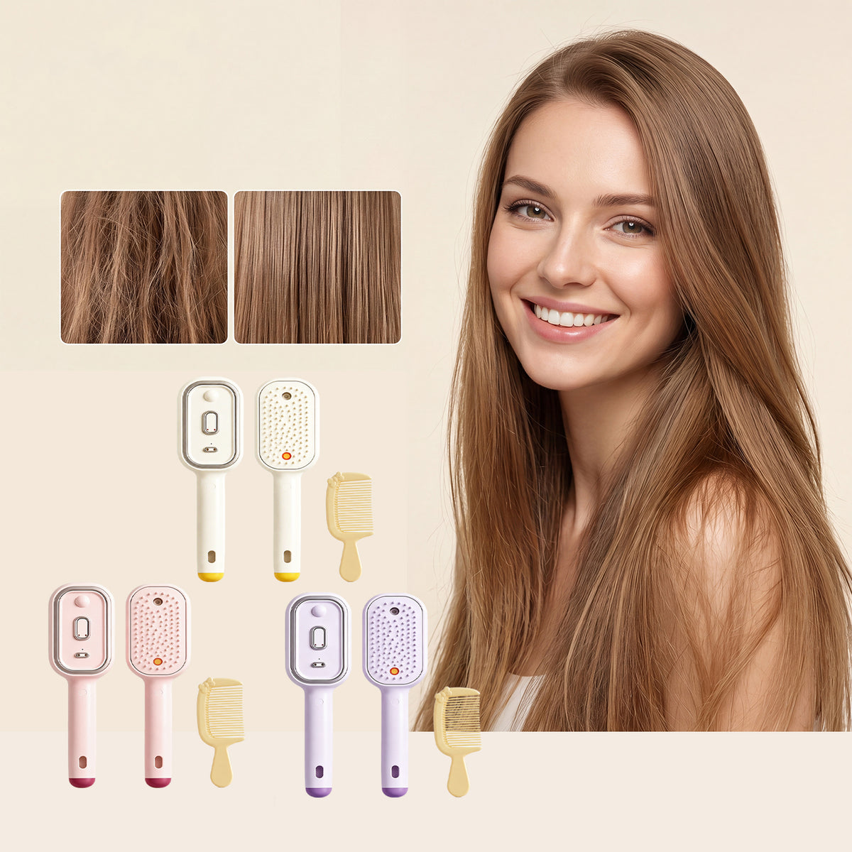 Electric Spray Airbag Beige Massage Brush Yellow Hairbrush Set Beauty DealSniper.net