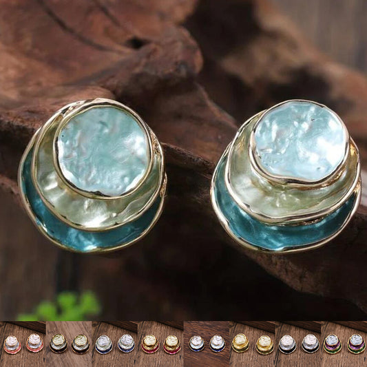Ins Three-colored Painting Round Earrings Fashion Jewelry dealsniper-net