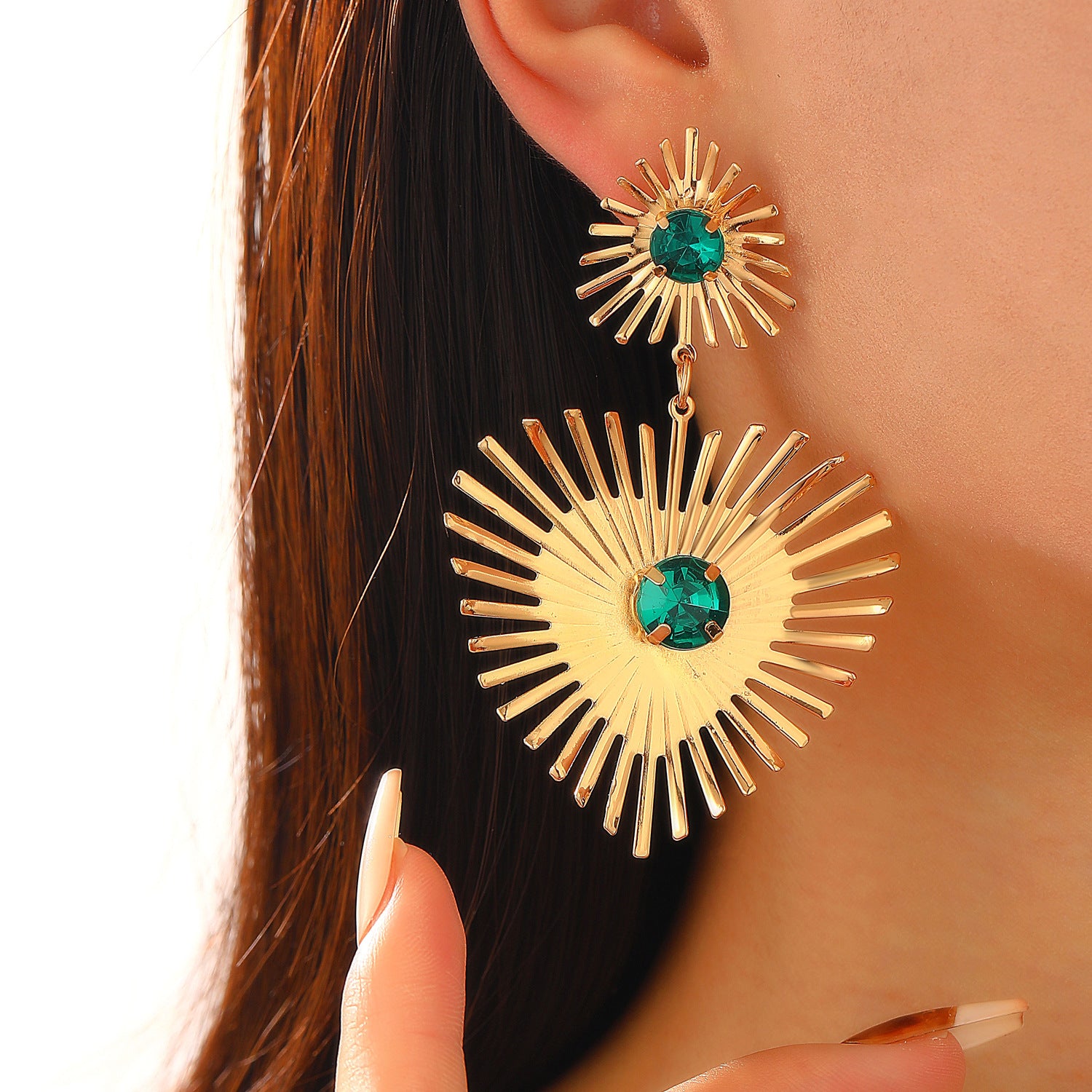Bohemian Sunflower Heart-shaped Earrings With Rhinestone Jewelry dealsniper-net