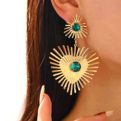 Bohemian Sunflower Heart-shaped Earrings With Rhinestone Jewelry dealsniper-net