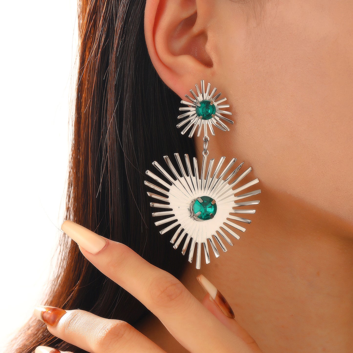 Bohemian Sunflower Heart-shaped Earrings With Rhinestone Jewelry dealsniper-net