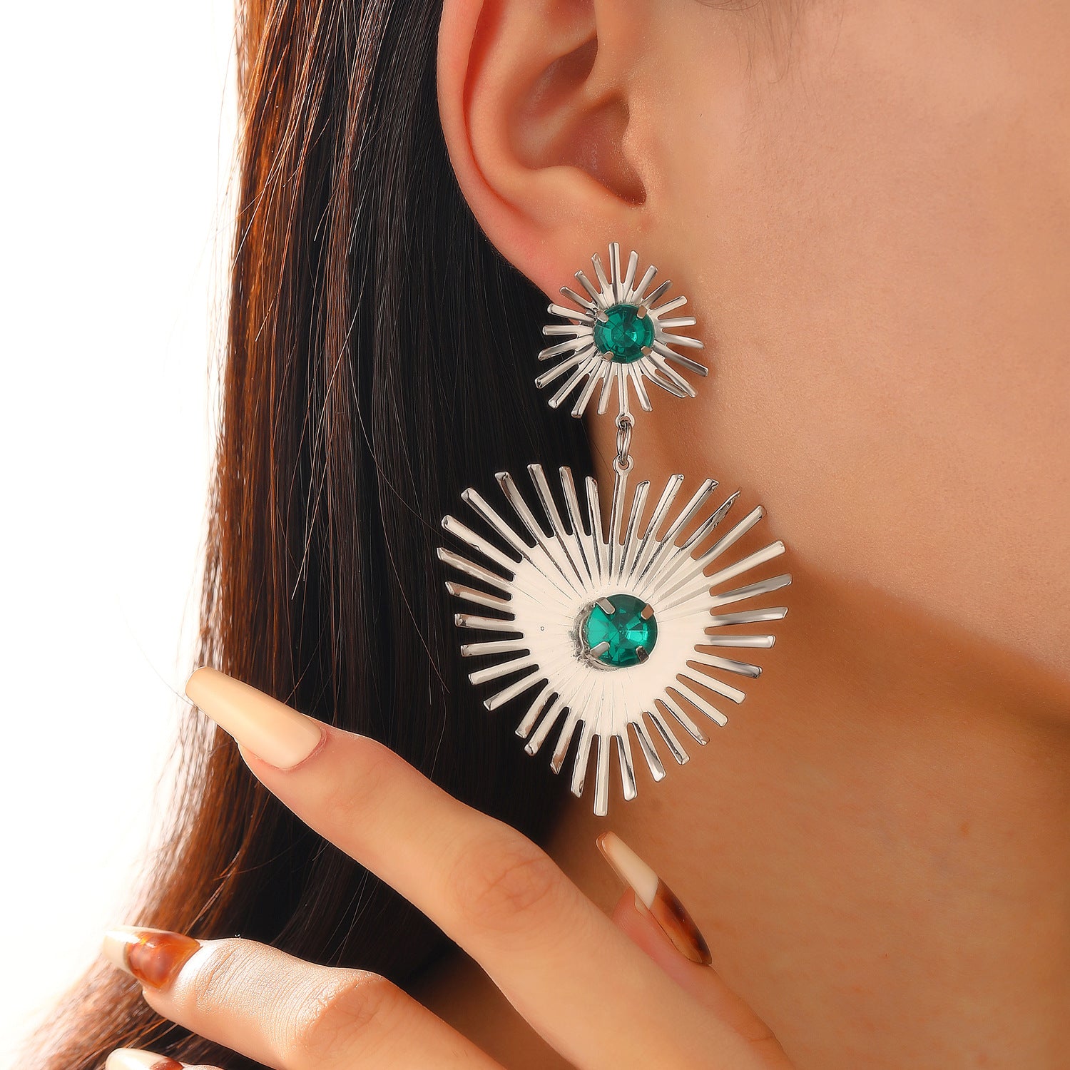 Bohemian Sunflower Heart-shaped Earrings With Rhinestone Jewelry dealsniper-net