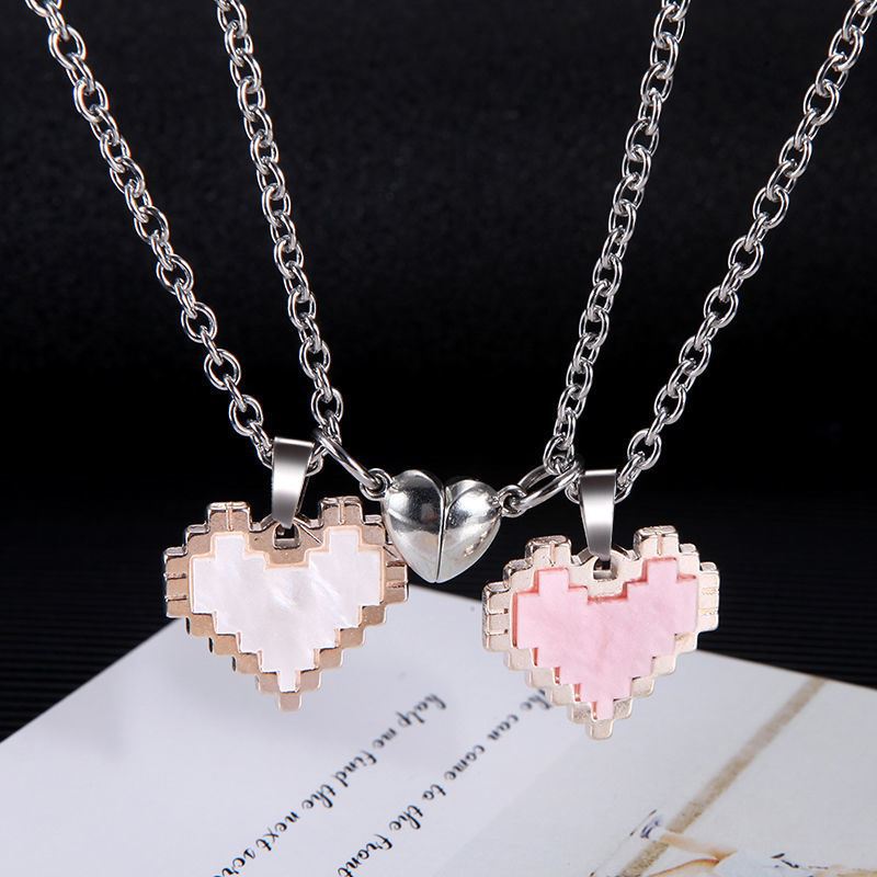 2pcs Magnetic Heart-shaped Mosaic Necklace Fashion Jewelry dealsniper-net