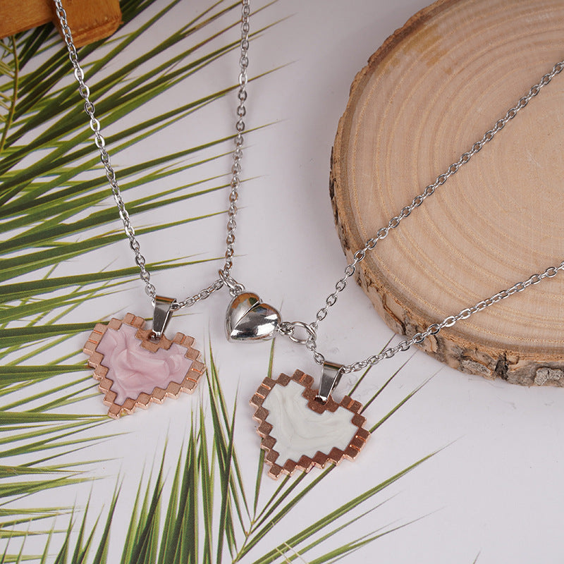 2pcs Magnetic Heart-shaped Mosaic Necklace Fashion Jewelry dealsniper-net