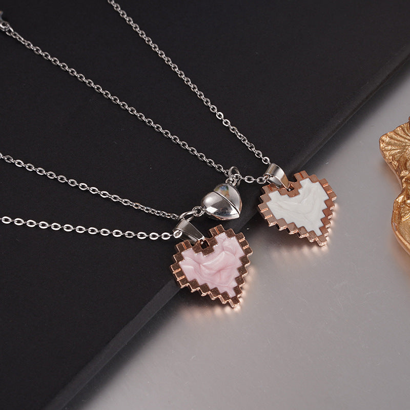 2pcs Magnetic Heart-shaped Mosaic Necklace Fashion Jewelry dealsniper-net
