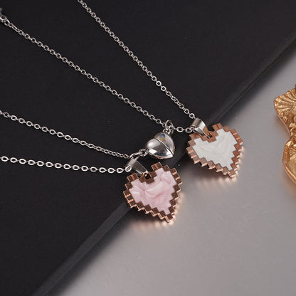 2pcs Magnetic Heart-shaped Mosaic Necklace Fashion Jewelry dealsniper-net