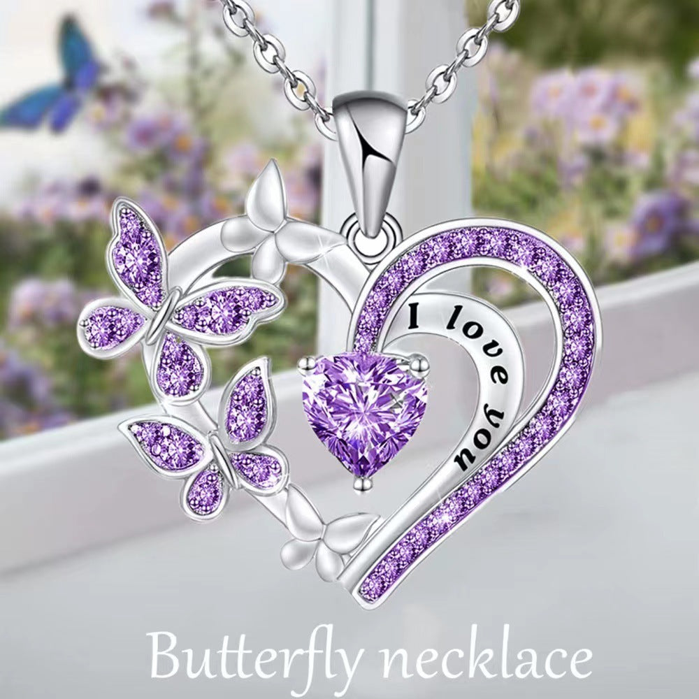 Ins Butterfly Love Necklace With Rhinestones Fashion Jewelry dealsniper-net