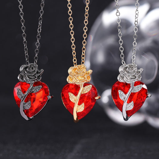 Punk Rose Love Necklace Fashion Personality Heart-shaped Jewelry dealsniper-net