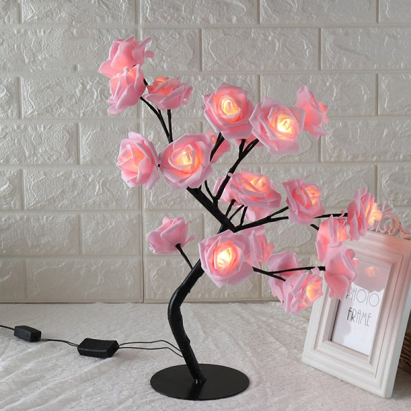 LED Tree Lamp Rose Small Tree Lamp Modeling Lamp Table Lamp Home Decor dealsniper-net Black pink EU