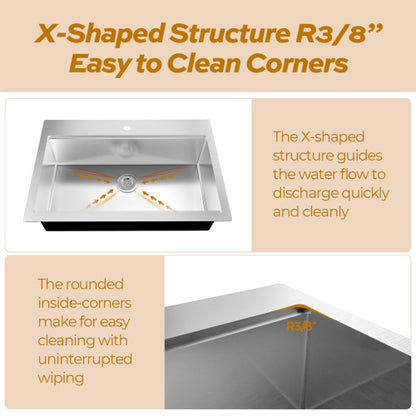 33 Inches  Kitchen Sink Dual Mounted Undercounter