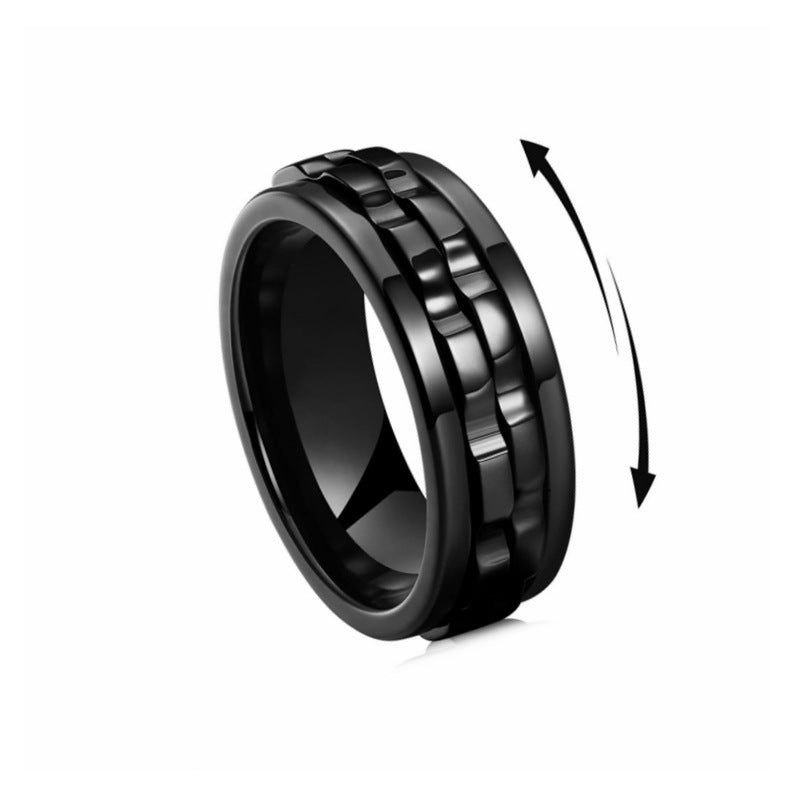 Titanium Spinner Square Texture Ring For Men High Polished Jewelry dealsniper-net Black No 10