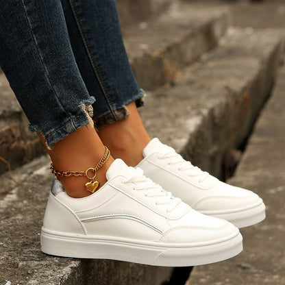 Lace-up White Flats Shoes Fashion Round Toe Slip-on Thick