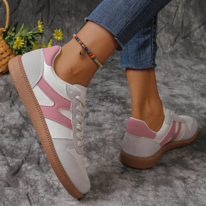 New Colorblock Lace-up Flats Shoes Fashion Round Toe Women dealsniper-net