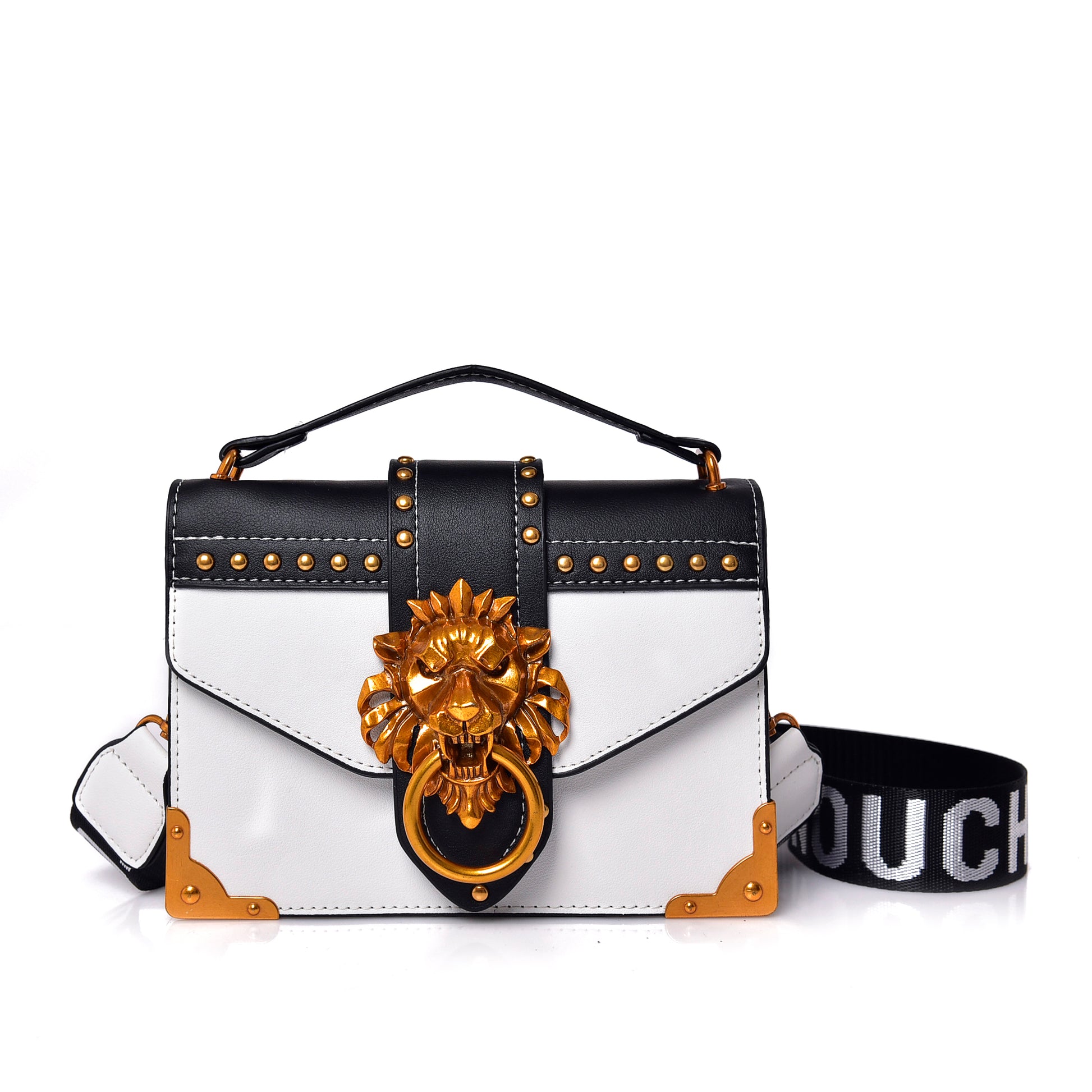 Women Fashion Pack Shoulder Bag with Metal Lion Head Crossbody Package Women dealsniper-net White