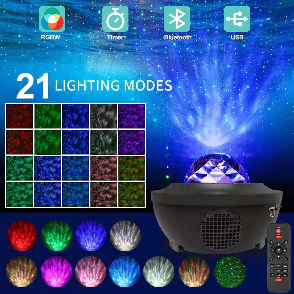 USB LED Star Night Light Music Starry Water Wave LED Projector Light Bluetooth Projector Sound-Activated Projector Light Decor Home dealsniper-net