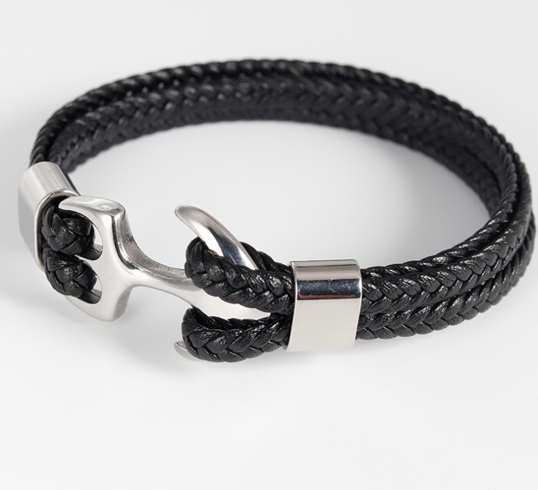 Men's Stainless Steel Anchor Bracelet Vintage Woven Leather Bracelet Jewelry DealSniper.net