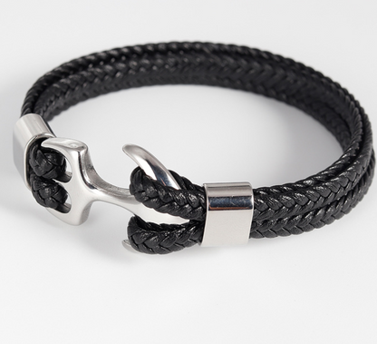 Men's Stainless Steel Anchor Bracelet Vintage Woven Leather Bracelet Jewelry DealSniper.net