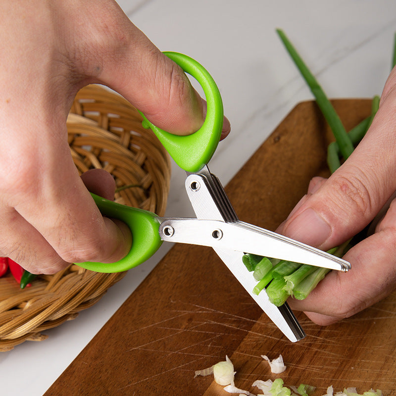 Multifunctional Multi-layer Green Onion Scissors Stainless Steel Kitchen dealsniper-net