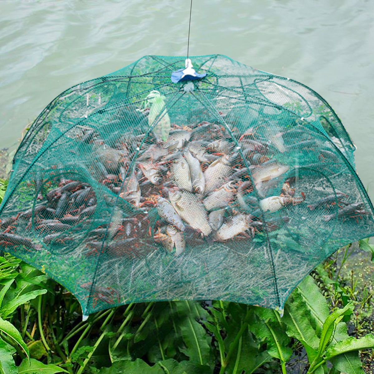 Strengthened 4-20 Holes Automatic Fishing Net Shrimp Cage Nylon Outdoor dealsniper-net 8 Sides 16 Holes