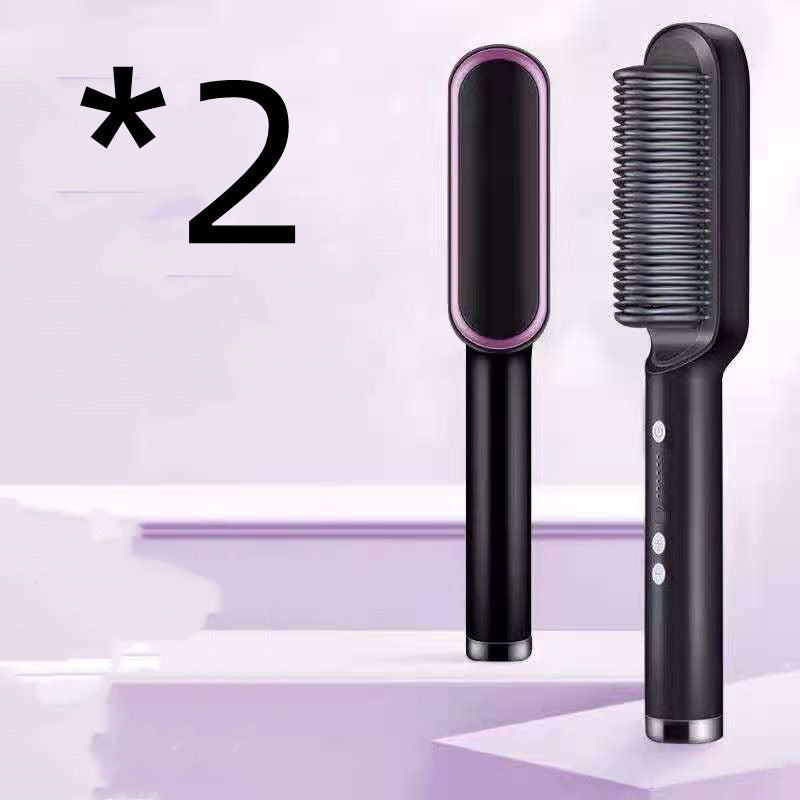 New 2 In 1 Hair Straightener Hot Comb Women dealsniper-net 2pcs A Black US With box