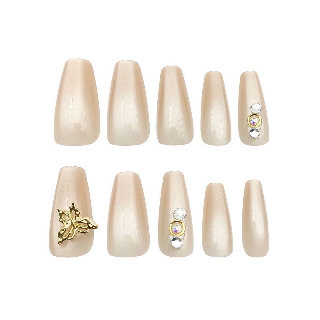 Gold-inlaid Butterfly Nails Are Light Flesh-colored Beauty dealsniper-net