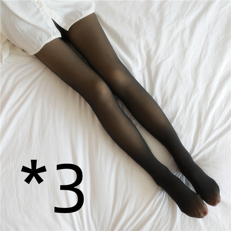 Fake Translucent Plus Size Leggings Fleece Lined Tights Fall And Winter Women null 3pcs Black skin with feet 220g fleece and thickened
