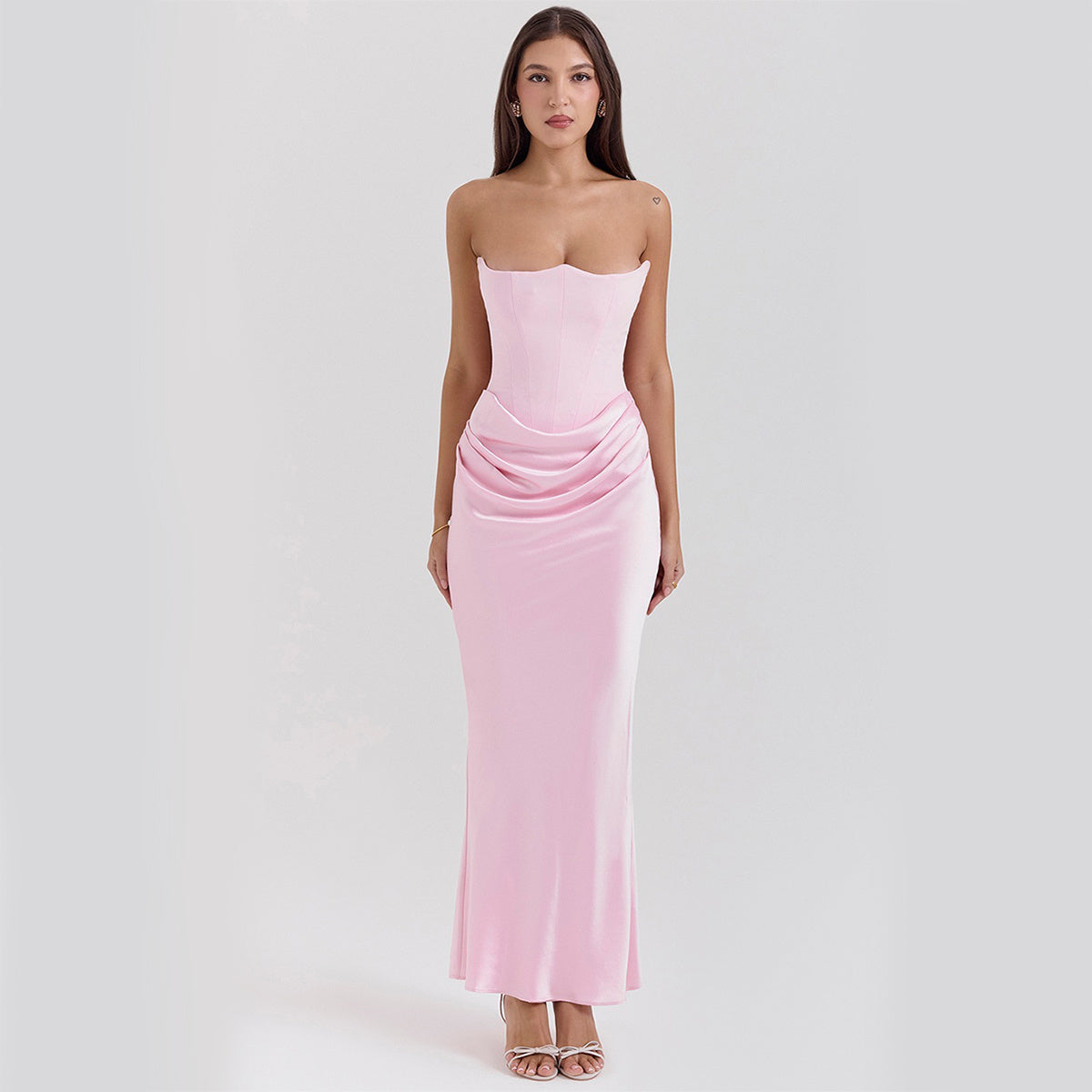 Slim Tube Top Long Dress Sexy Fashion Bandeau Backless Women dealsniper-net Pink L