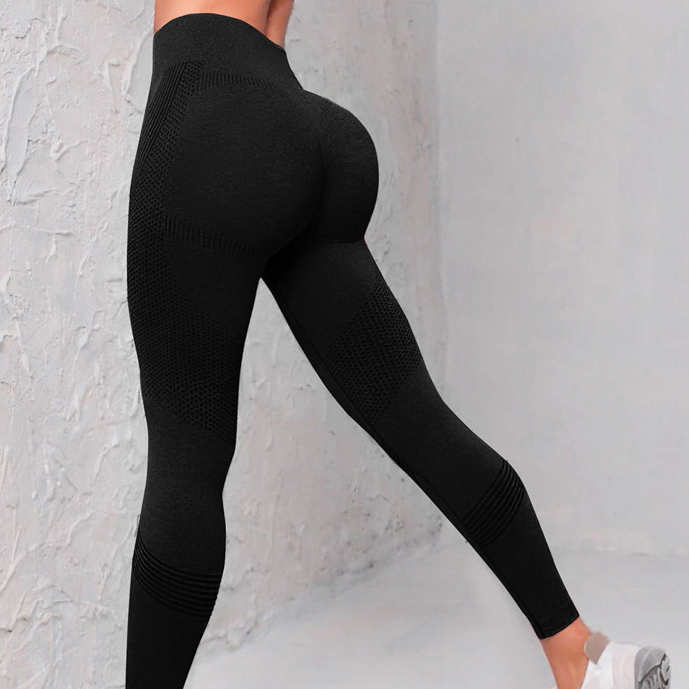 High Waist Seamless Yoga Pants Women's Solid Color Dot Striped Women dealsniper-net Black L