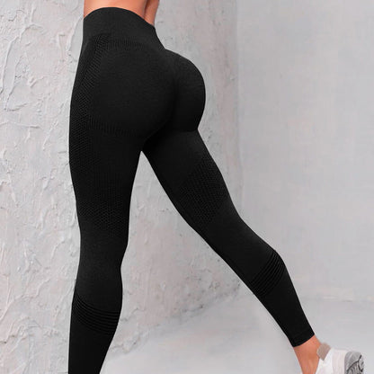 High Waist Seamless Yoga Pants Women's Solid Color Dot Striped Women dealsniper-net Black L