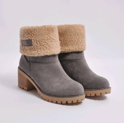 Mid-Tube Thick Heel Suede Snow Boots Women dealsniper-net Gray 35