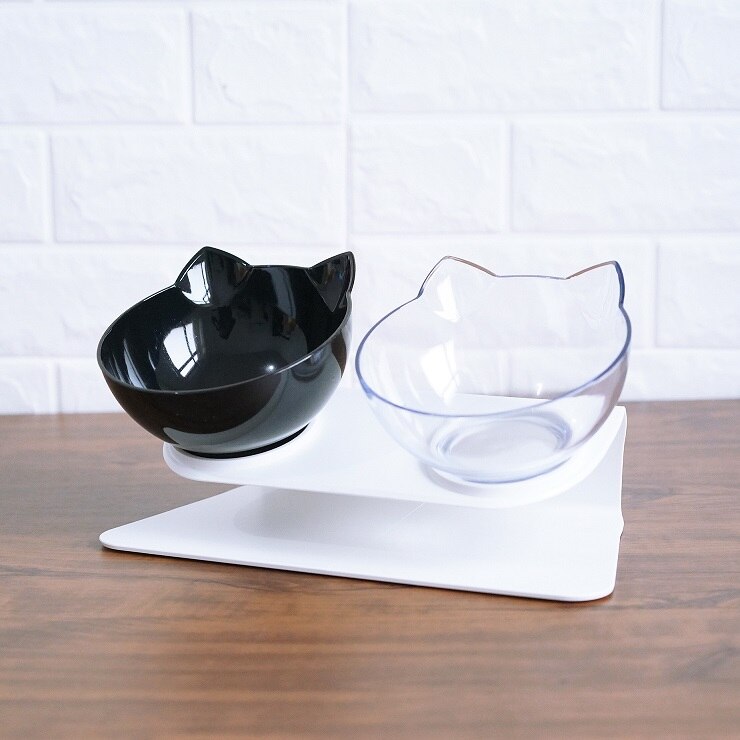 Cat Double Bowl Cat Food Bowl Protects Cervical Vertebra Pets Gym From House Double black white