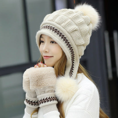 Cozy Knit Fleece-Feel Beanie With Ear Flaps & Pompom