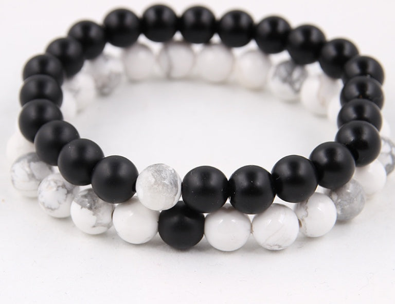 Handmade Black Lava Seven Chakra Healing Balance Beaded Bracelet Jewelry dealsniper-net Black and white pine pair
