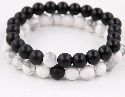 Handmade Black Lava Seven Chakra Healing Balance Beaded Bracelet Jewelry dealsniper-net Black and white pine pair